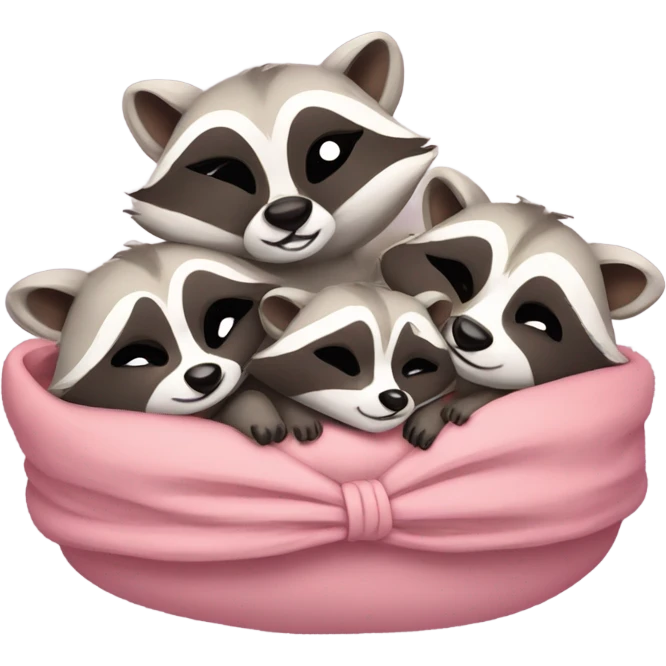 3 sleeping cute raccoons with bows emoji