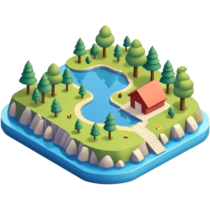 landscape isometric 3d, lake emoji