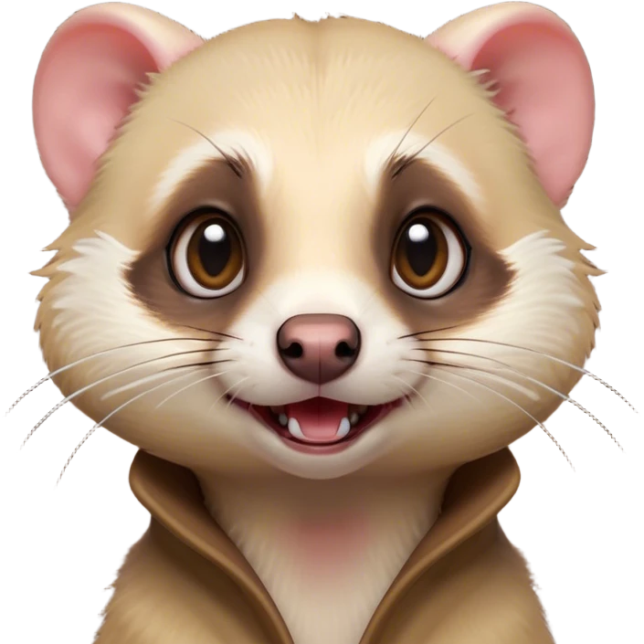 Cinematic Comical Ferret Portrait Emoji, Head tilted dramatically with an exaggeratedly shocked expression, featuring a slender, wiggly body and a distinct ferret head with a pointed snout and small ears, with wide, hilariously expressive eyes full of humorous disbelief, Simplified yet hilariously expressive features, highly detailed, glowing with a slightly sassy natural glow, high shine, dramatic yet playful, stylized with an air of quirky charm, soft glowing outline, capturing the essence of a meme-worthy ferret that looks ready to scamper into viral fame! emoji