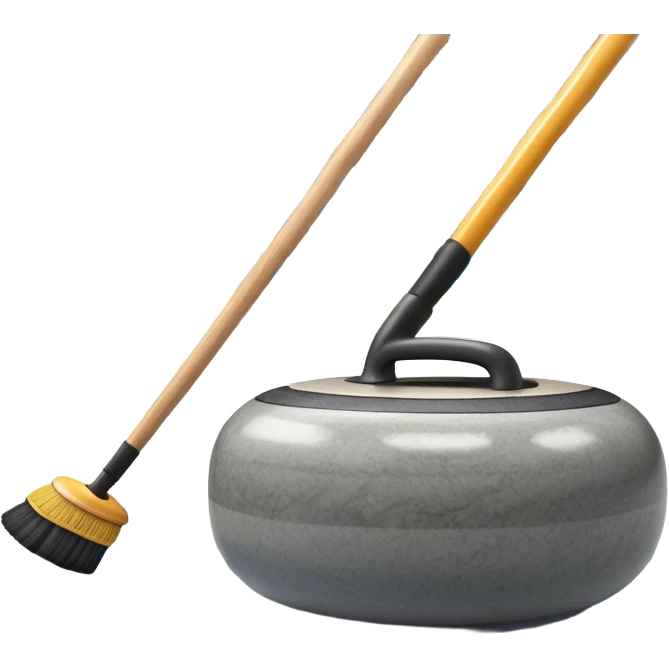 An icon showing a detailed close-up of a curling stone sliding across the ice, with a broom in motion beside it. The background features an indoor stadium with cheering spectators on the stands. Transparent background captures the strategy and focus of curling. emoji