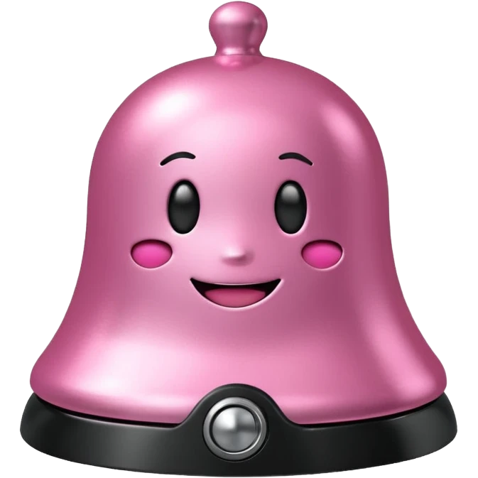 pink call bell with black base and silver knob and with smiley face on it emoji