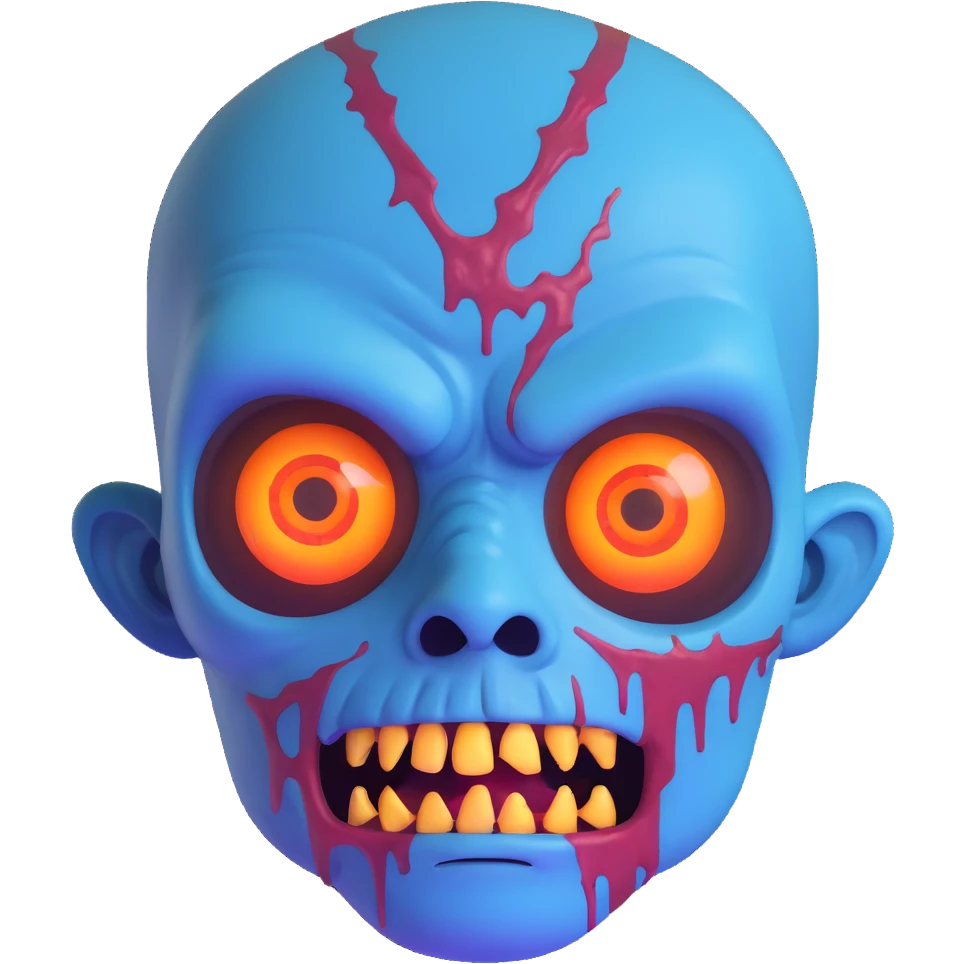 blue zombie face with bright glowing eyes emoji