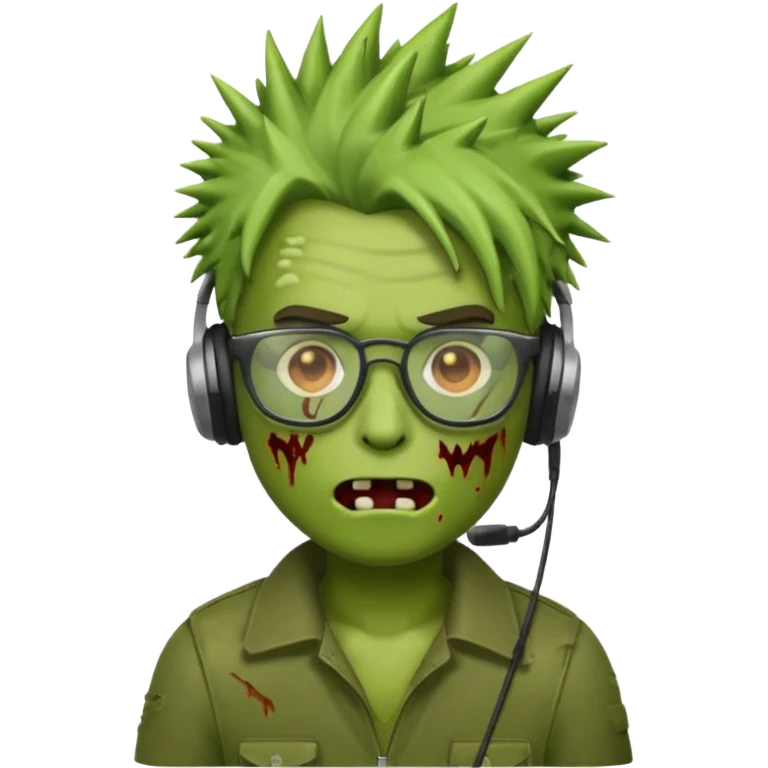 make a zombie iphone emoji with glasses, scratches spiky hair and headphones emoji