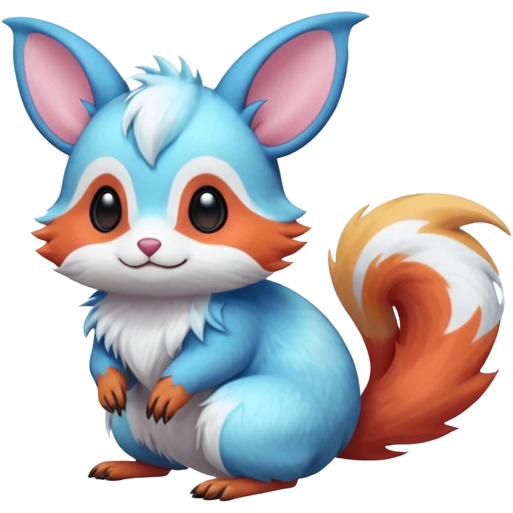  Shiny iridescent light warmly colored reddish-orange-gold-gradients neon vibrant bioluminescent colorful pastel flourishing flurry fuzzy Absol-Minccino-Furret-Zangoose-Chinchilla-Stitch-fusion-animal-Fakémon-hybrid-creature  emoji