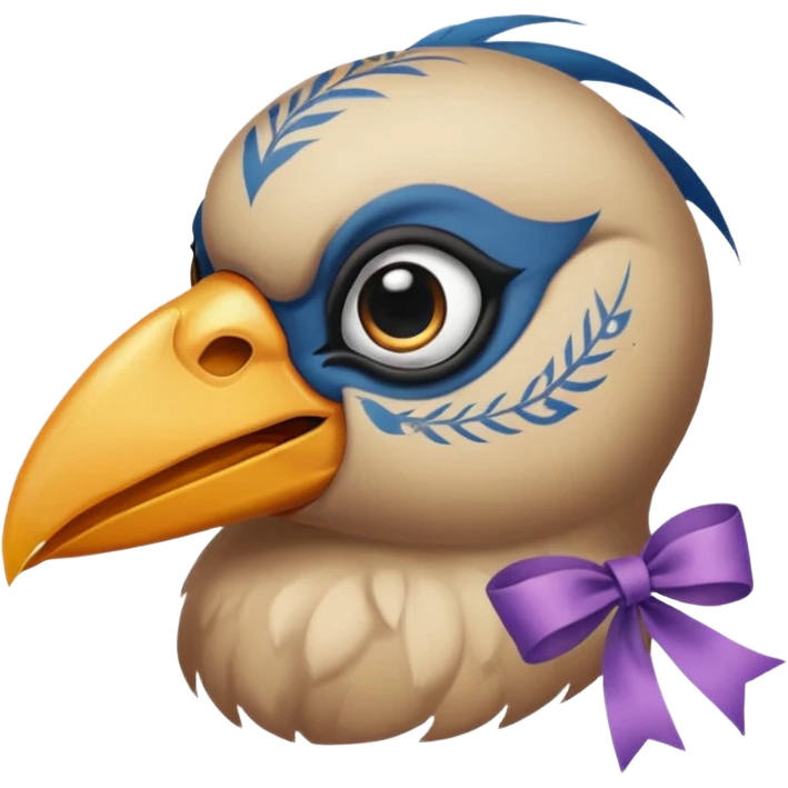 bird with piercings on beak and excessive face tattoos and ribbon two eyes emoji