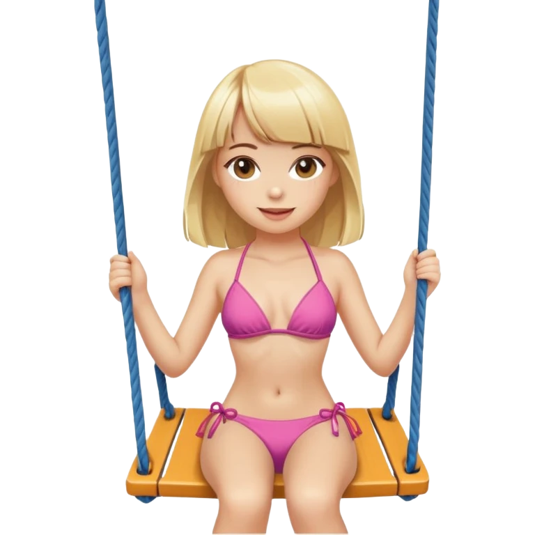 Blonde girl with bangs riding a swing and wearing a bikini emoji