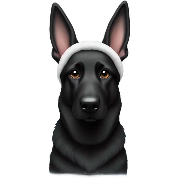 All black German shepherd with bunny ears headband emoji