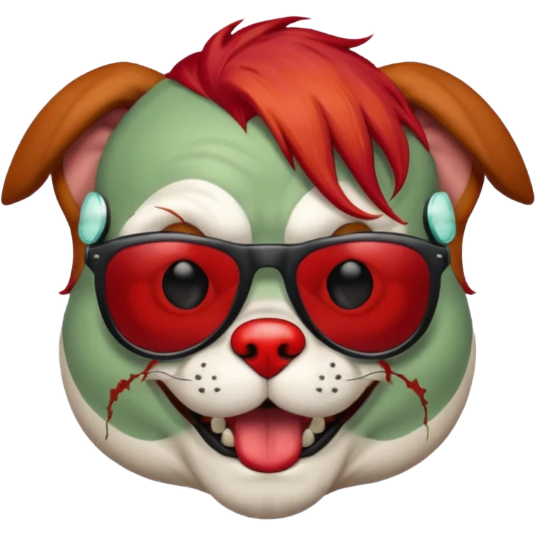 Zombie dog with sun glasses and red hair and joker nose emoji