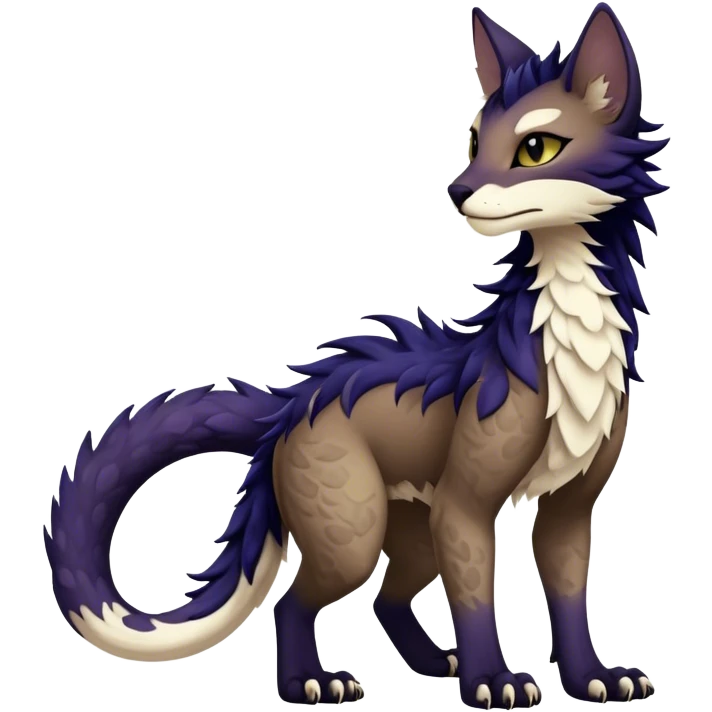 Kawaii dark edgy fantasy feline-vernid-sergal-fursona animal creature with a tufted tail full body with intricate markings  emoji