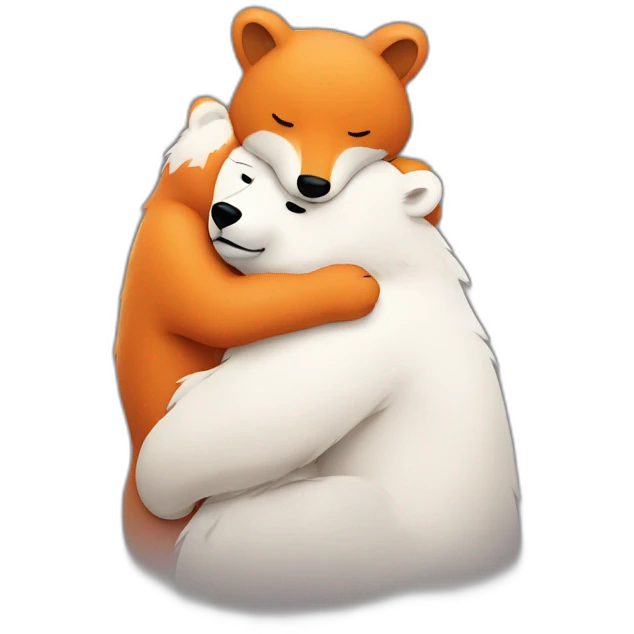 white Bear strongly hugs a fox emoji