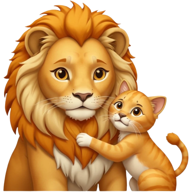 Animal Gato acariciando las orejas de un leon emoji