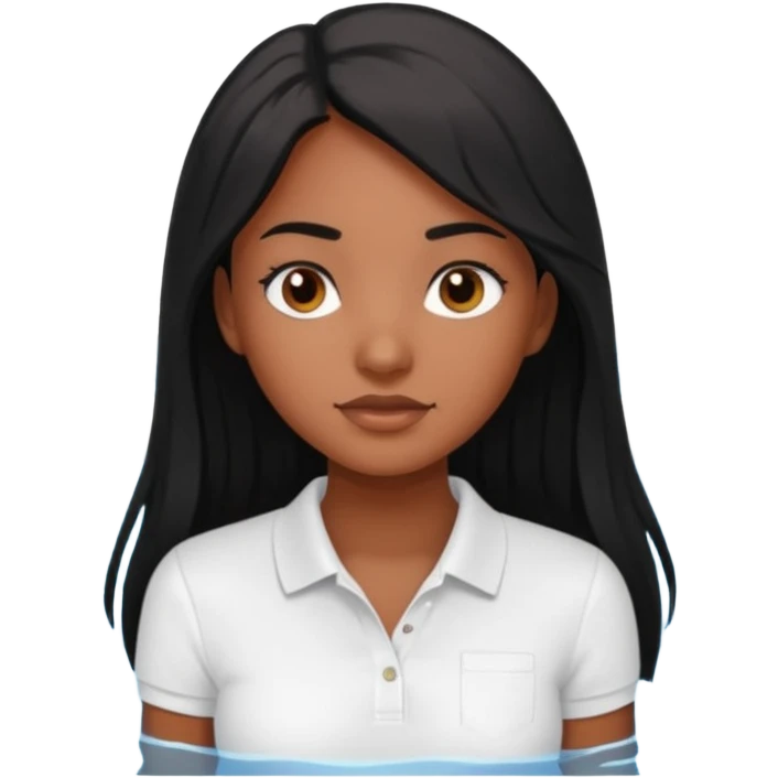 Brown skin girl with long black hair in pool while wearing all white polo shirt emoji