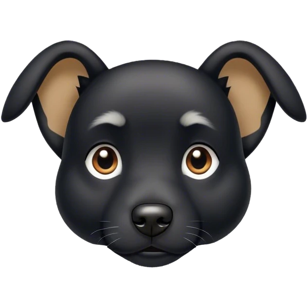 Black dog with white dot on nose and ears up emoji