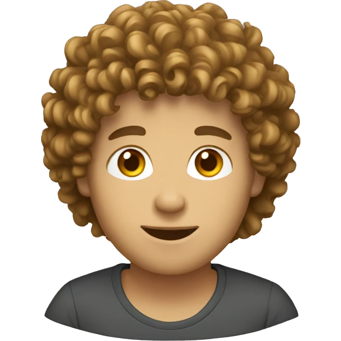 using computer, curly hair, male, light brown emoji