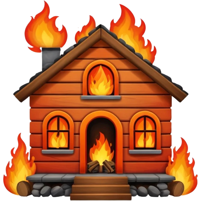 burning house front view emoji