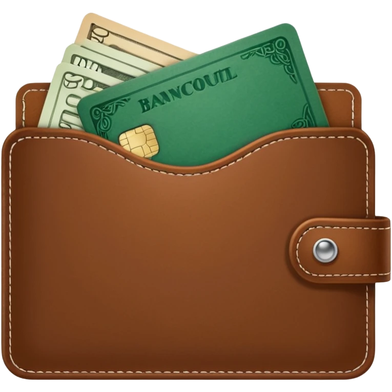 portefeuille marron avec quelques billets et carte bancaire emoji