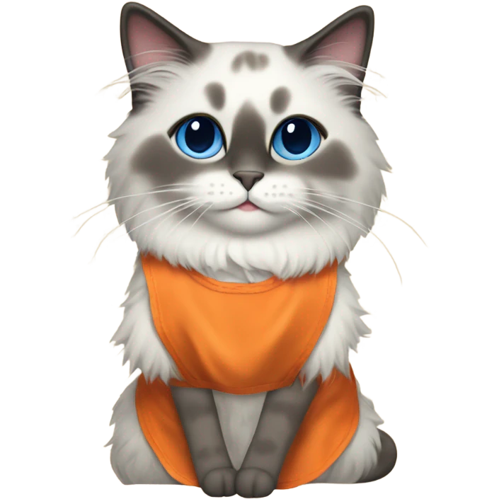 Blue point Ragdoll cat wearing an orange apron  emoji