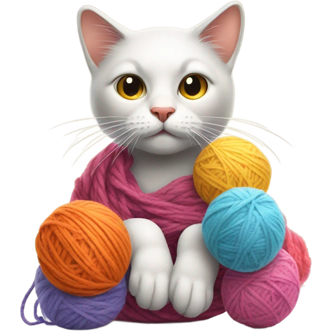 a cat with the face of an old woman juggling yarn b emoji