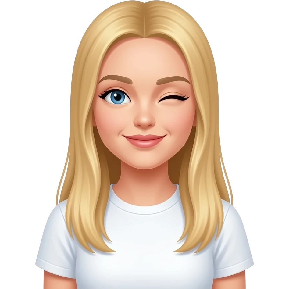 fai  emoji come soggetto una bella ragazza russa bionda capelli lisci lunghi e occhi chiari, con maglietta bianca e ammiccando facendo l'occhiolino emoji