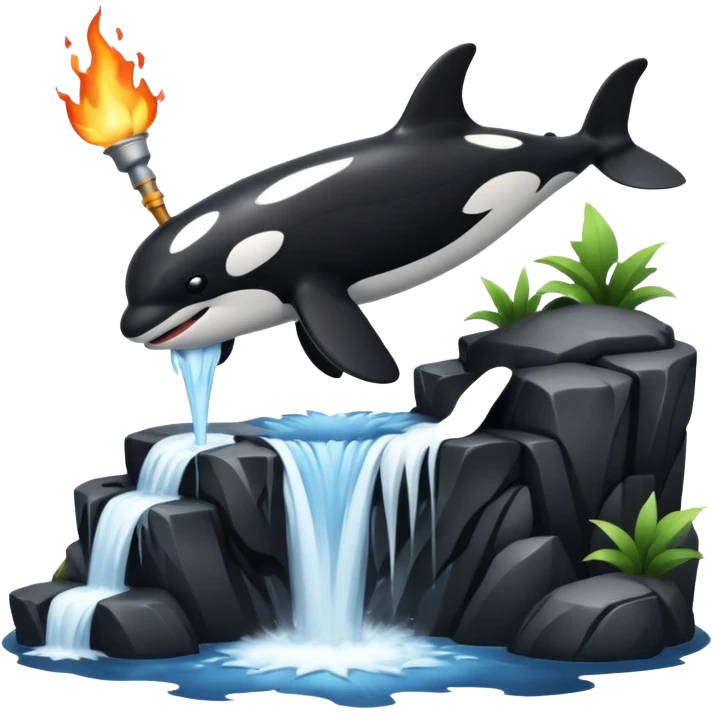 an orca on a waterfall using a firewand emoji