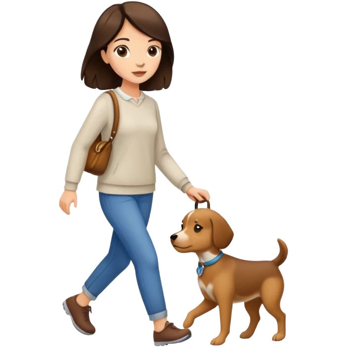 White brunette girl walking dog  emoji
