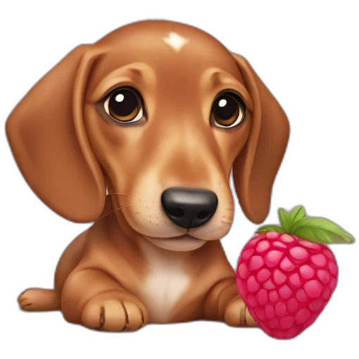 baby dashund with a raspberry necklace emoji