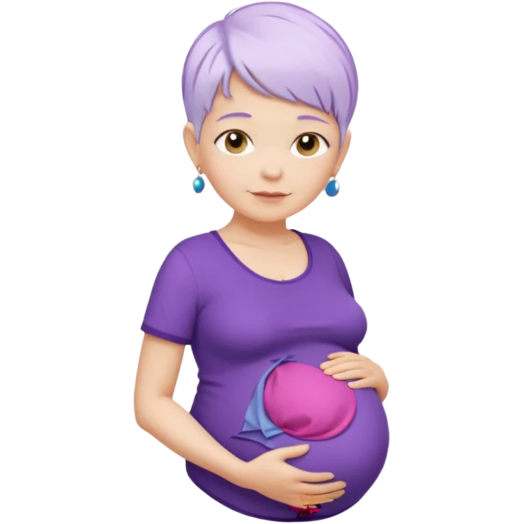 pregnant older women with purple shirt, white pixie hair, head neck and abdomen only emoji