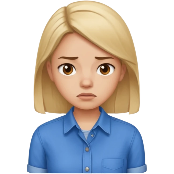 girl in a blue button-up shirt looking cynical emoji