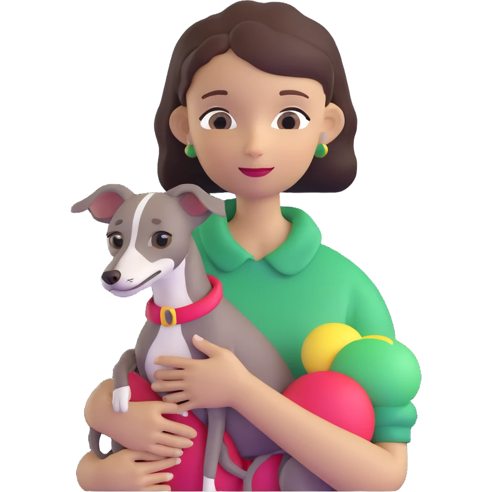 girl holding all grey Italian greyhound emoji