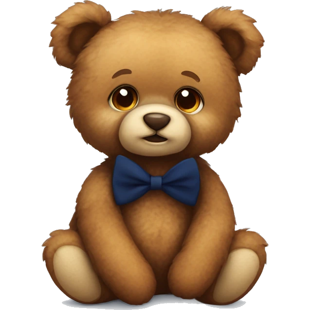 Cute fluffy Brown Teddy bear wearing navy tshirt and bow tie sitting emoji