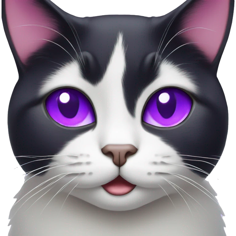 Tuxedo cat face with Purple Heart eyes  emoji
