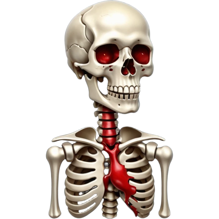 metallic anatomic bones with blood, steel texture, dark dramatic tone, minimal details emoji