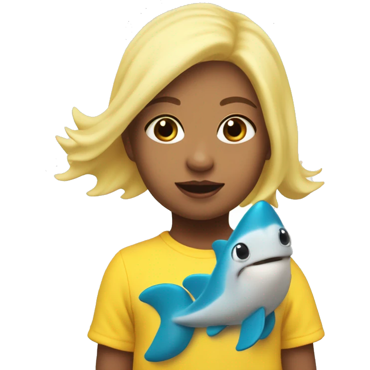 2 years old white Girl with a yellow baby shark costume that flows all the way to her feat  emoji