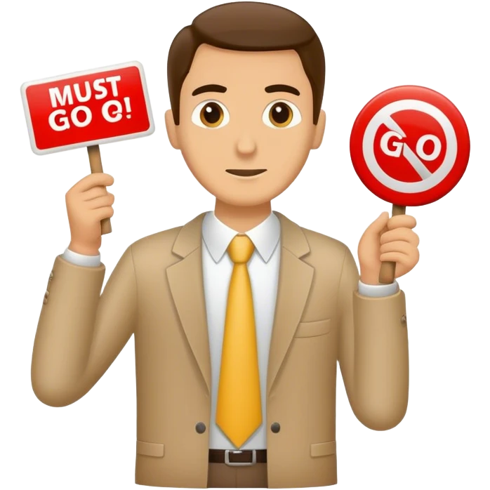 Salesman holding all slabs must go sign emoji