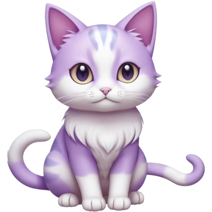 Smooth soft furry hyper-realistic elegant pretty beautiful gorgeous innocent precious divine cute slim anime-styled pastel-violet and white Cat-Pokémon-Fakémon-Digimon-hybrid-fusion-creature (full body) emoji