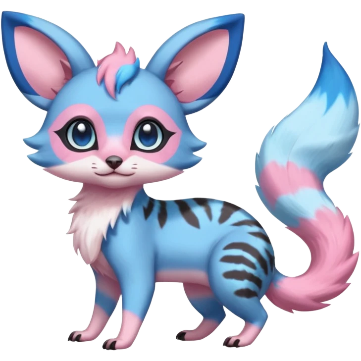 Rare realistic cute adorable epic aesthetic colorful Amaura-Sylveon-Civet-Genet-species-Fakemon-hybrid-creature, with markings, full body emoji