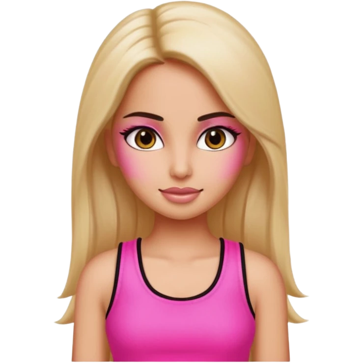 a pretty bratz emoji that looks like katrina kaif with straight side part hair wearing a neon pink sleeveless top emoji