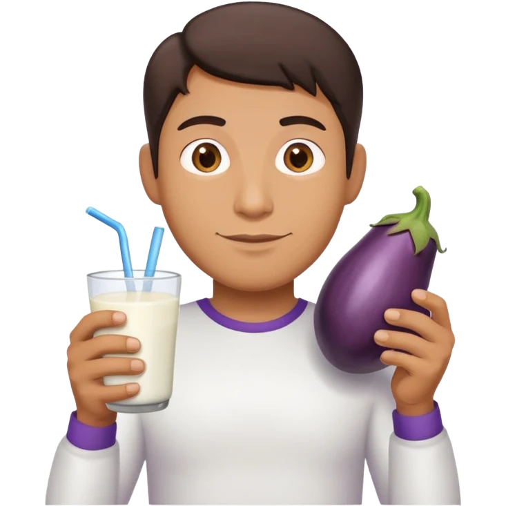 guy holding cup full of milk with two eggplants emoji
