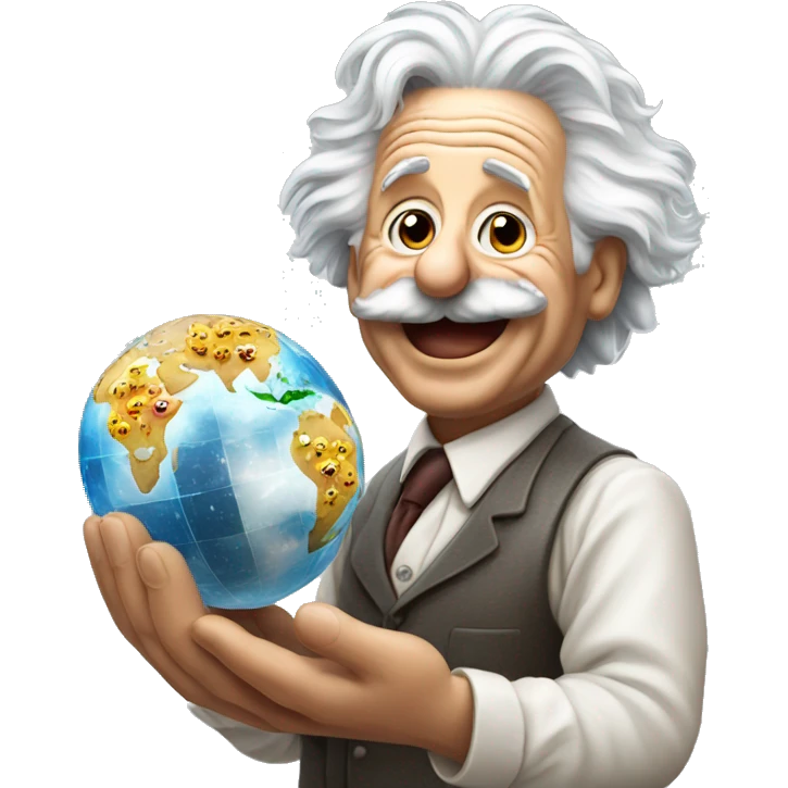 happy albert einstein holding completed emoji in one hand emoji