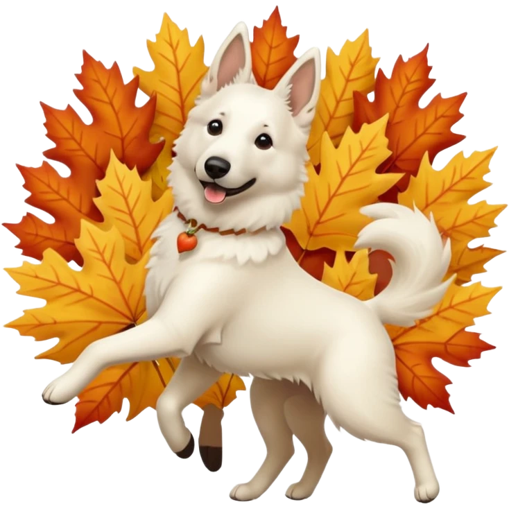White belgian Shepard Dancing in the fall emoji