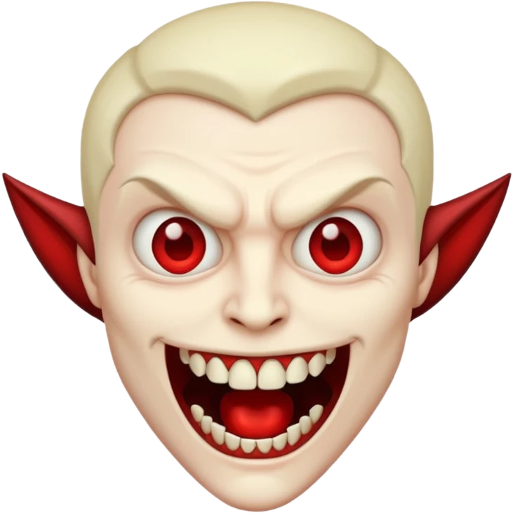 Vampire head, fangs, pale skin, cartoon horror emoji, no background emoji