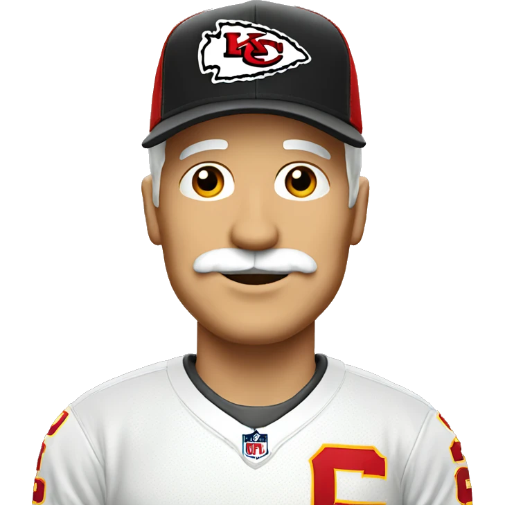 Blonde older man with mustache and Kansas City chiefs cap emoji