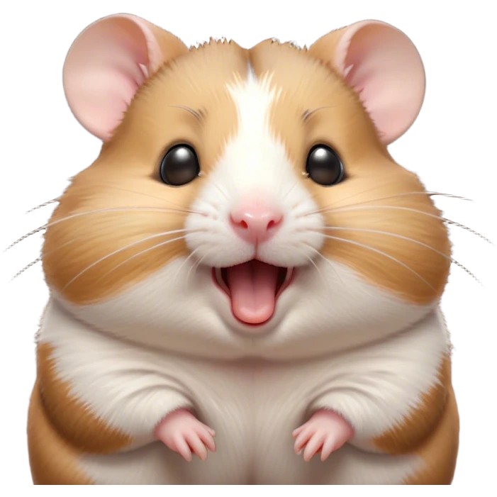 Cinematic Cute Yawning Brown and White Banded Hamster Portrait Emoji, Head tilted slightly with a dramatic, wide-open yawn, revealing a soft, banded fur of brown and white with tiny droopy ears, round dark eyes barely open in drowsy contentment, Simplified yet irresistibly adorable features, highly detailed, glowing with a soft, cozy glow, high shine, relaxed yet expressive, stylized with a touch of whimsy, bright and endearing, soft glowing outline, capturing the essence of a sleepy yet affectionate hamster, so drowsy it feels like it could stretch out of the screen and curl up for a nap! emoji