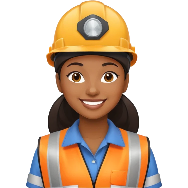 Black woman factory worker wearing safety vest and hard hat smiling emoji