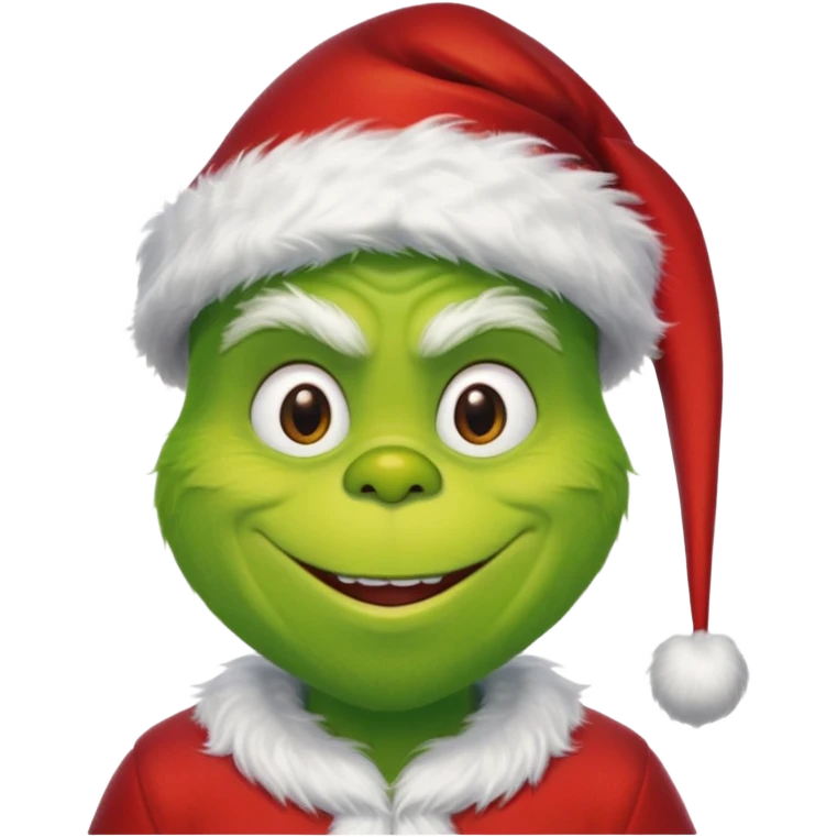 The Grinch with a Santa hat and max emoji