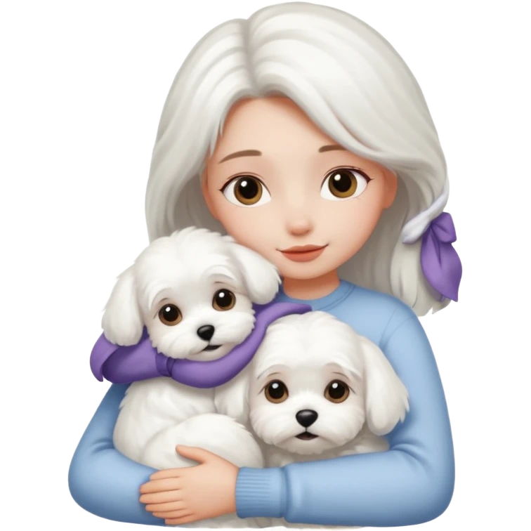 Gurl hugging a maltese dog emoji