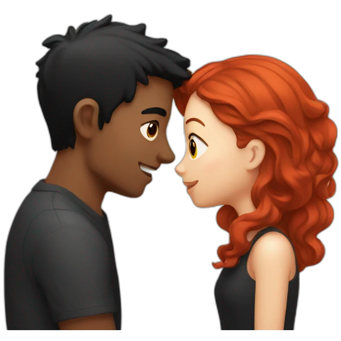 Girl with red hair kissing guy with black hair  emoji