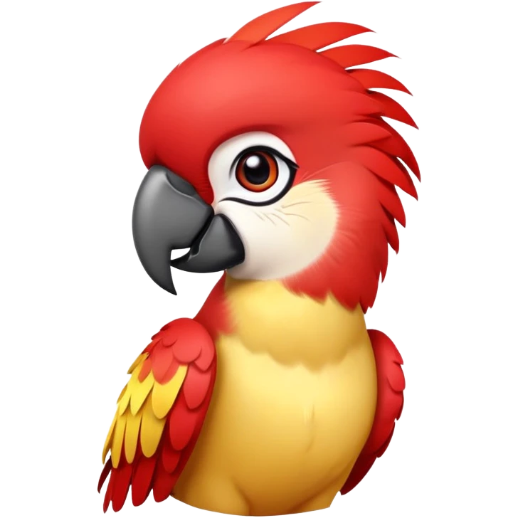 cinematic-cute-macaw-portrait-emoji,-head-tilted-playfully-and-inquisitively,-with-a-dazzling-red-plumage-and-round,-sparkling-eyes-filled-with-charm,-simplified-yet-irresistibly-adorable-features,-highly-detailed, white beak emoji