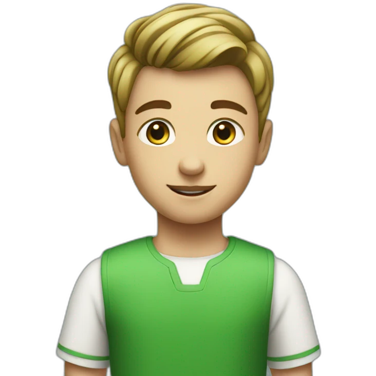 A boy wearing a green dress with MKR written in it  emoji