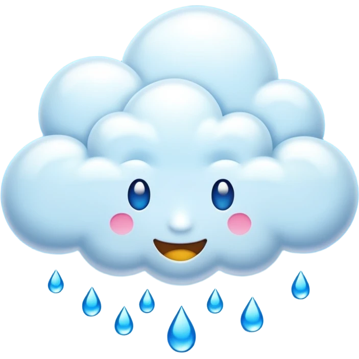 Emoji-style clouds with blue raindrops, no faces. Glossy 3D look, transparent background, vibrant colors. emoji